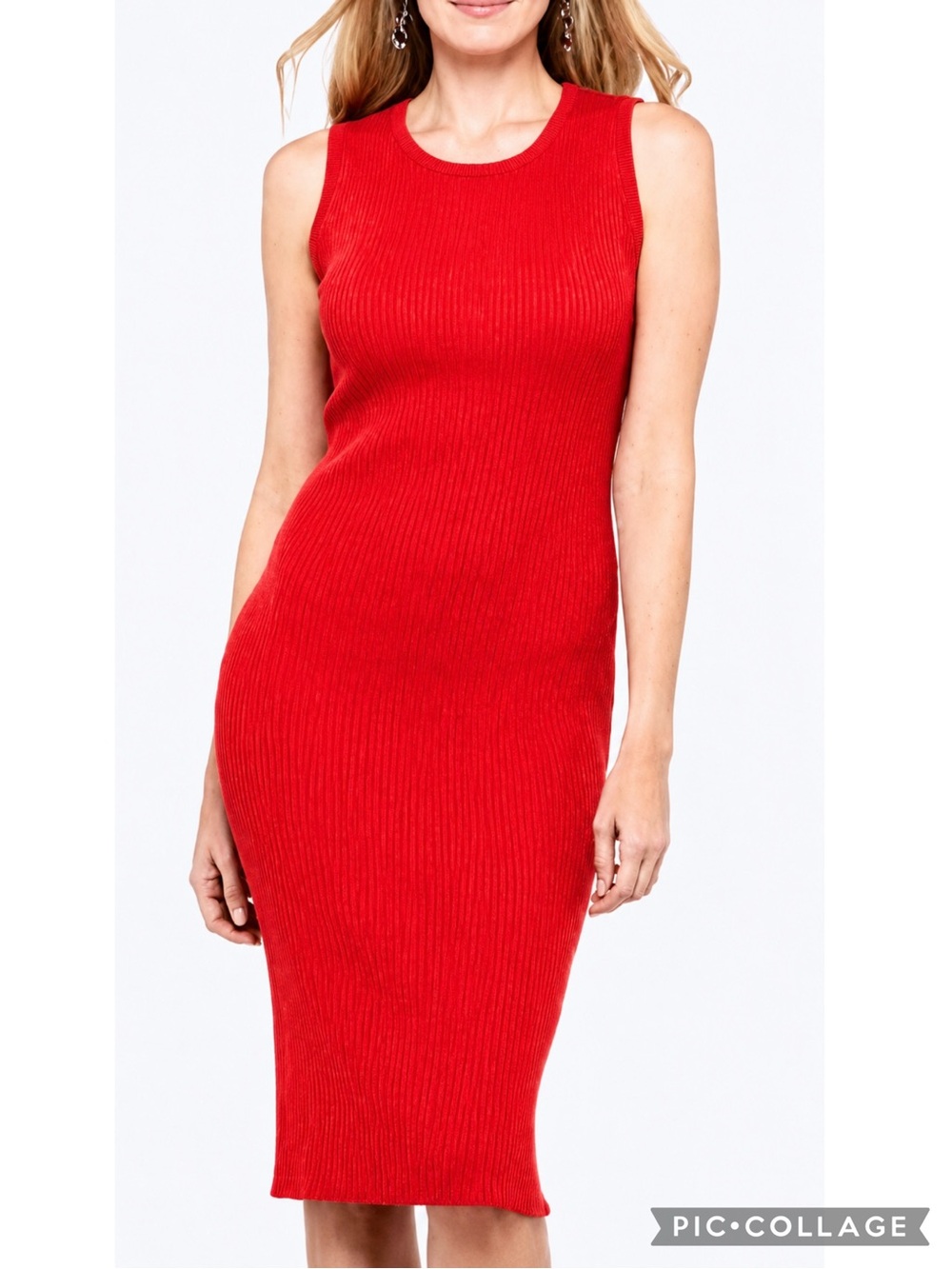 John + Jenn Red Bodycon Tank Knit Midi Sleeveless Dress NWT S Party